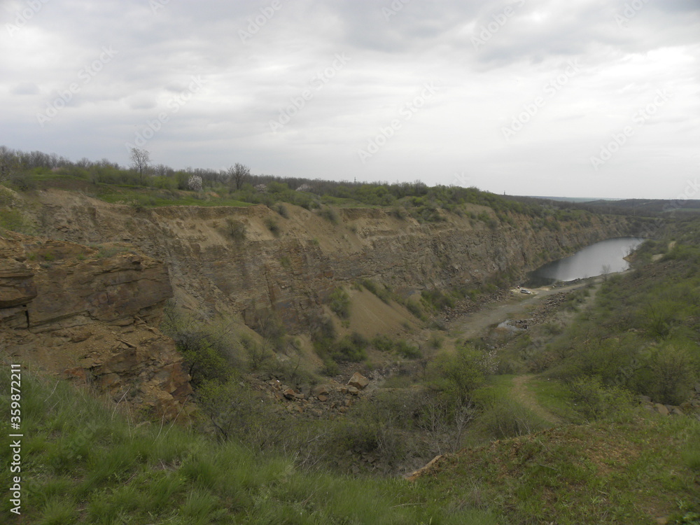 Old abandoned coal canyon. Lake 