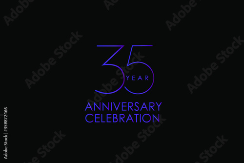 35 years anniversary Elegant purple color minimalist logo years, jubilee, greeting card. Birthday invitation. Gold space vector illustration on black background - Vector