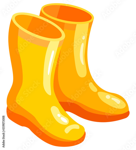Vector illustration of yellow rubber boots on a white background. Autumn shoes for rainy weather.