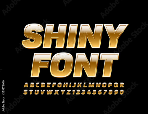 Vector Shiny Font. Modern Gold Font. Elite reflective Letters and Numbers