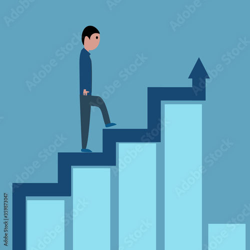Business concept.Businessman walk on the graph stair up to the success