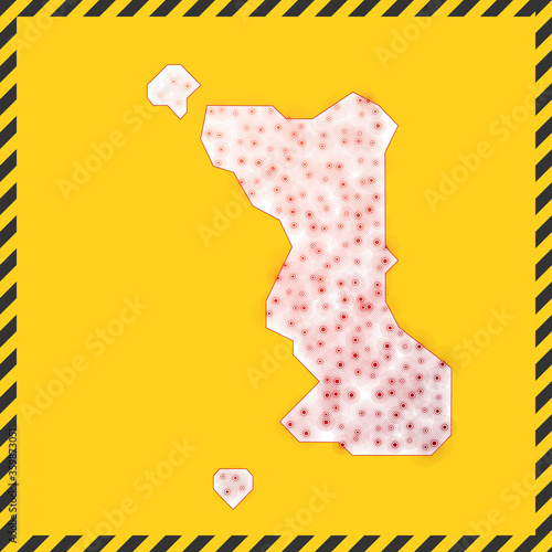 Malapascua Island closed - virus danger sign. Lock down island icon. Black striped border around map with virus spread concept. Vector illustration.