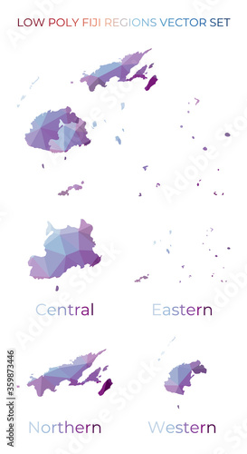 Fijian low poly regions. Polygonal map of Fiji with regions. Geometric maps for your design. Modern vector illustration.