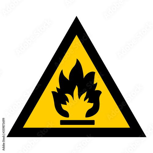 Flammable. Yellow triangle. Sign isolated on white background