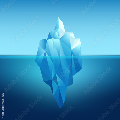 Vector iceberg in the water, sun and clouds in north, template for design.