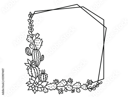 Cactuses frame. Succulent vector frame. Vector hand drawn illustration for text isolated on white. 