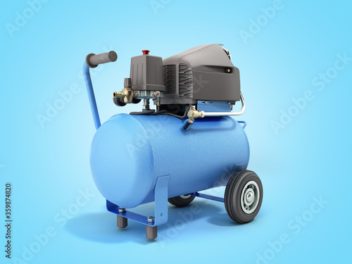 modern Blue Air Compressor 3d render on blue gradient background