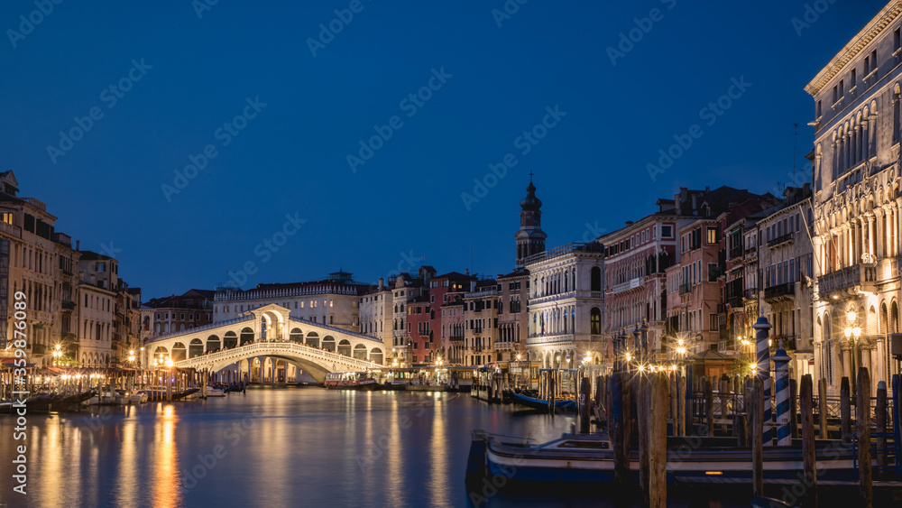 Venice, Italy. Grand canal in venice, Rialto Bridge at dusk
