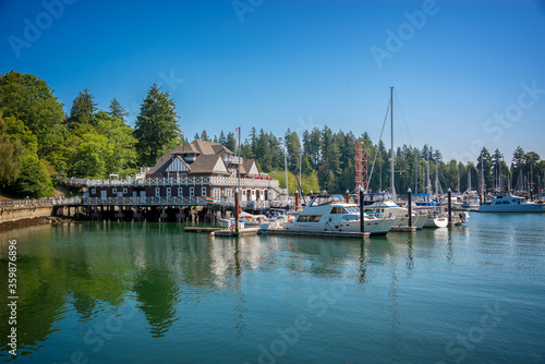 Sailboats in the marina of the rowing club in Stanley park, Vancouver, British Columbia, Canada © Delphotostock
