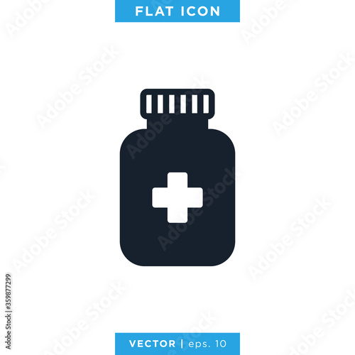 Medicine Bottle Icon Vector Design Template. Prescription Drug Bottle Sign.
