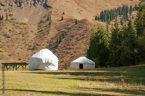 Yurt camp in mountainous area of Kazakhstan