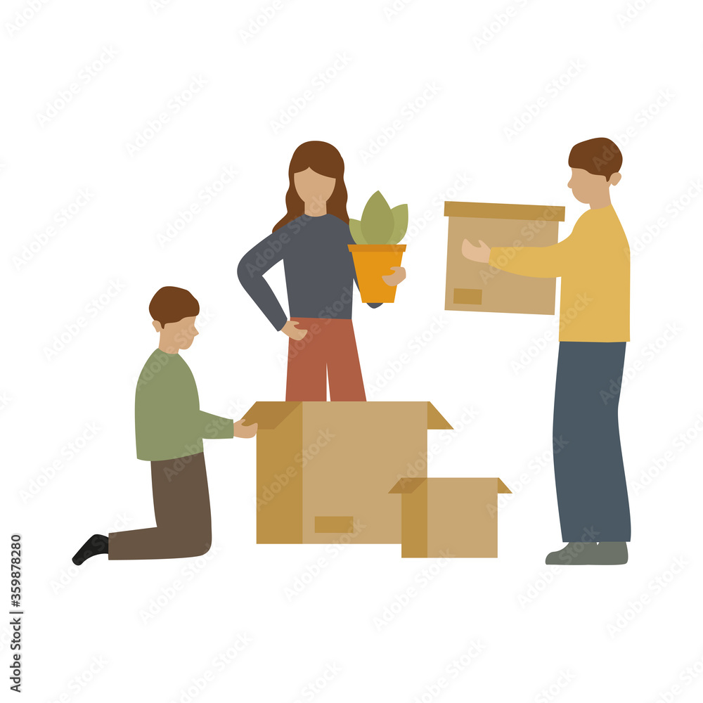 family packs boxes when moving vector illustration EPS10 family packs boxes when moving vector illustration EPS10