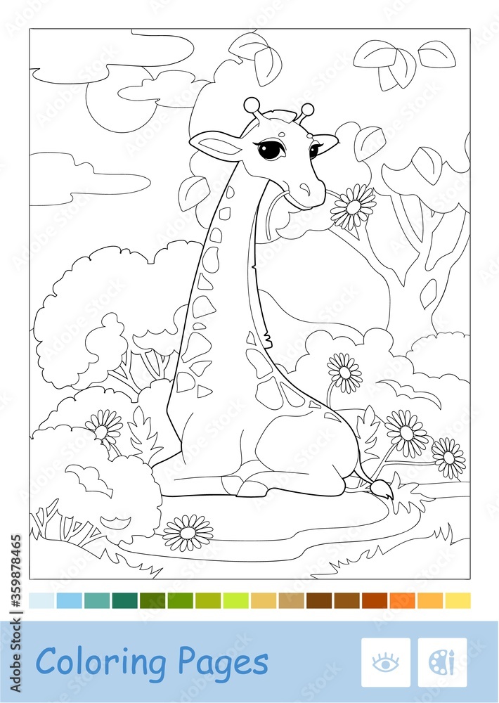 Colorless contour iillustration of eating a flower giraffe in the ...