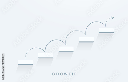 Growth or increase design concept. Cube block staircase moving step growing up to target. Success achievement or goal business motivation. Vector illustration