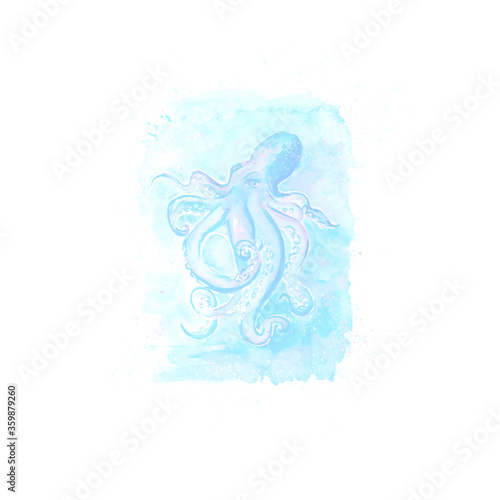 Aquarelle painting of sea animals sketch art pattern illustration