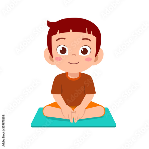 happy cute little kid boy and girl do yoga pose