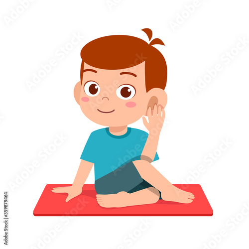 happy cute little kid boy and girl do yoga pose