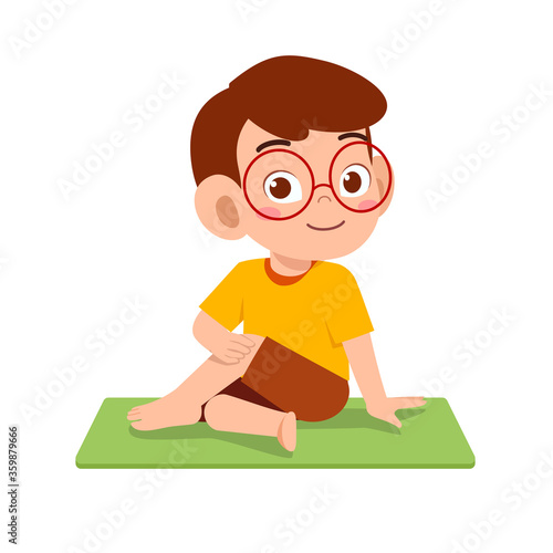 happy cute little kid boy and girl do yoga pose
