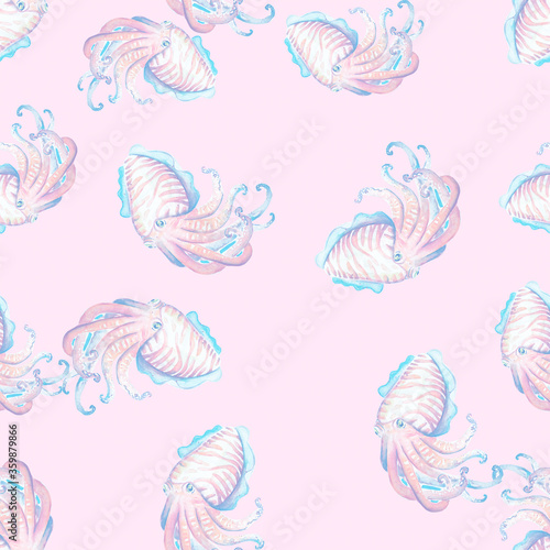 Aquarelle painting of sea animals sketch art pattern illustration © NATALIIA TOSUN