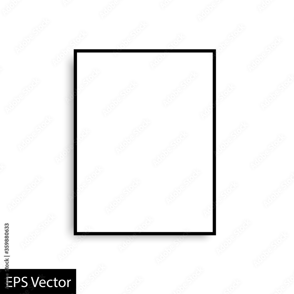 Black photo or picture frame with soft shadow. Vector