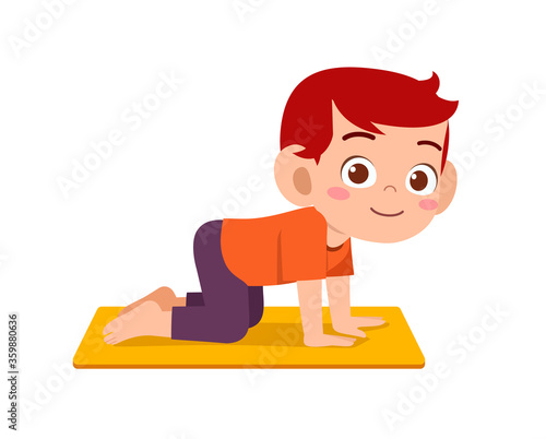 happy cute little kid boy and girl do yoga pose