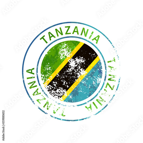 Tanzania sign, vintage grunge imprint with flag on white