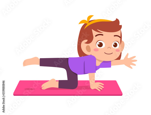 happy cute little kid boy and girl do yoga pose