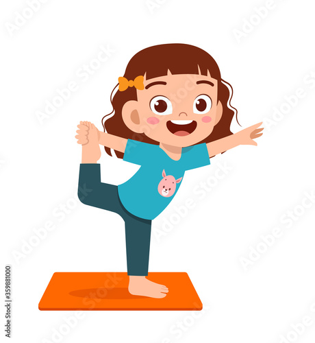 happy cute little kid boy and girl do yoga pose