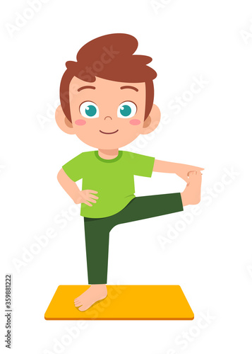 happy cute little kid boy and girl do yoga pose