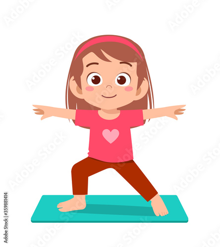 happy cute little kid boy and girl do yoga pose