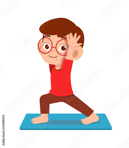 happy cute little kid boy and girl do yoga pose
