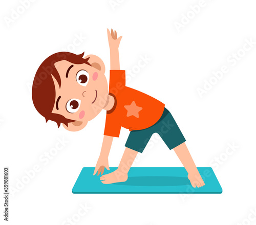 happy cute little kid boy and girl do yoga pose