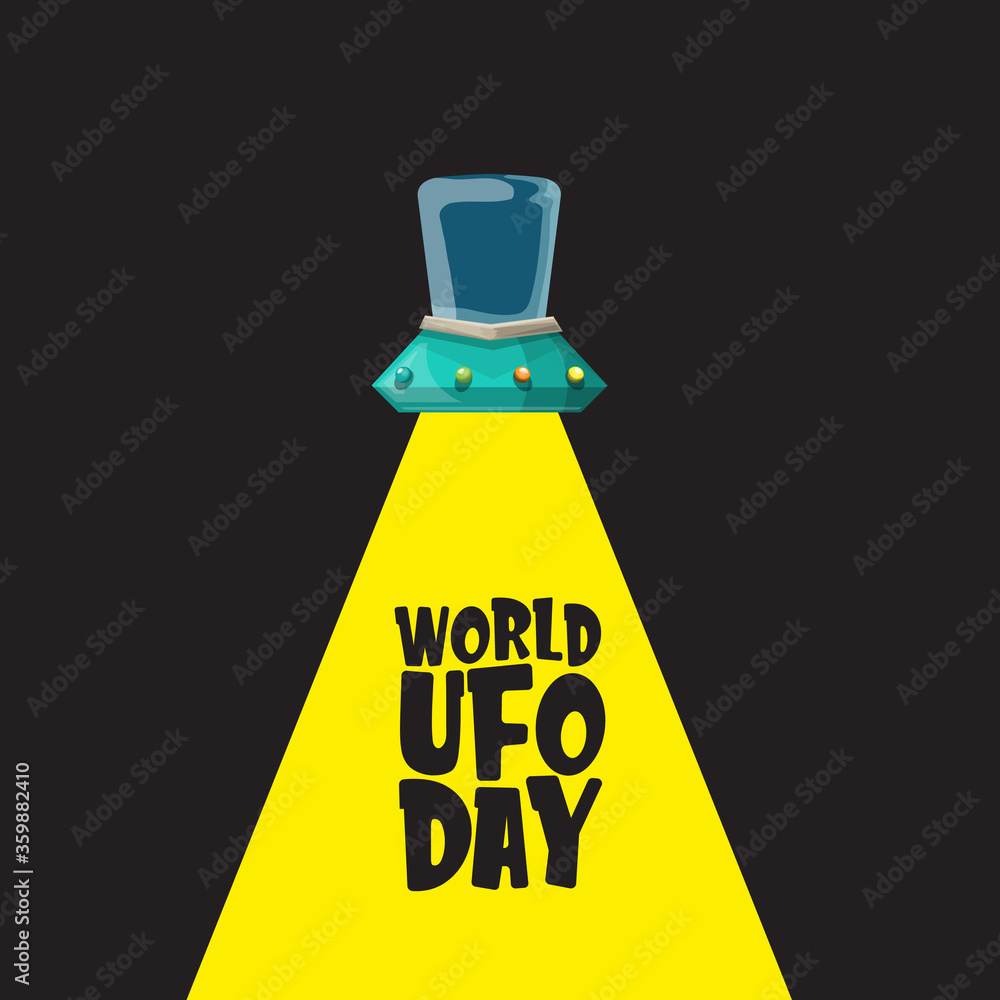 world ufo day greeting card or print with flying Saucer . Cartoon ...