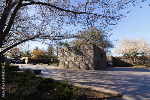 Franklin Delano Roosevelt Memorial spring vista from the grassy berm separating the First Term Room with the Second Term Room, West Potomac Park, Washington DC photo