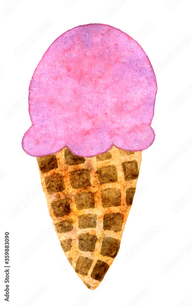 Watercolor tasty ice cream, hand drawn illustration. Strawberry ice cream cone. Hand painted sweet summer dessert background perfect for textile and scrapbooking Watercolor tasty ice cream, hand drawn illustration. Strawberry ice cream cone. Hand painted sweet summer dessert background perfect for textile and scrapbooking