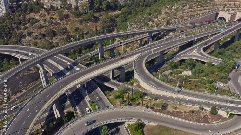 Huge highway road interchange near the Haifa transportation underground ...