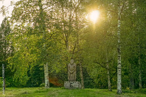 Path. A narrow path that leads into a green park. photo