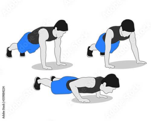push up exercise silhouette icon vector set