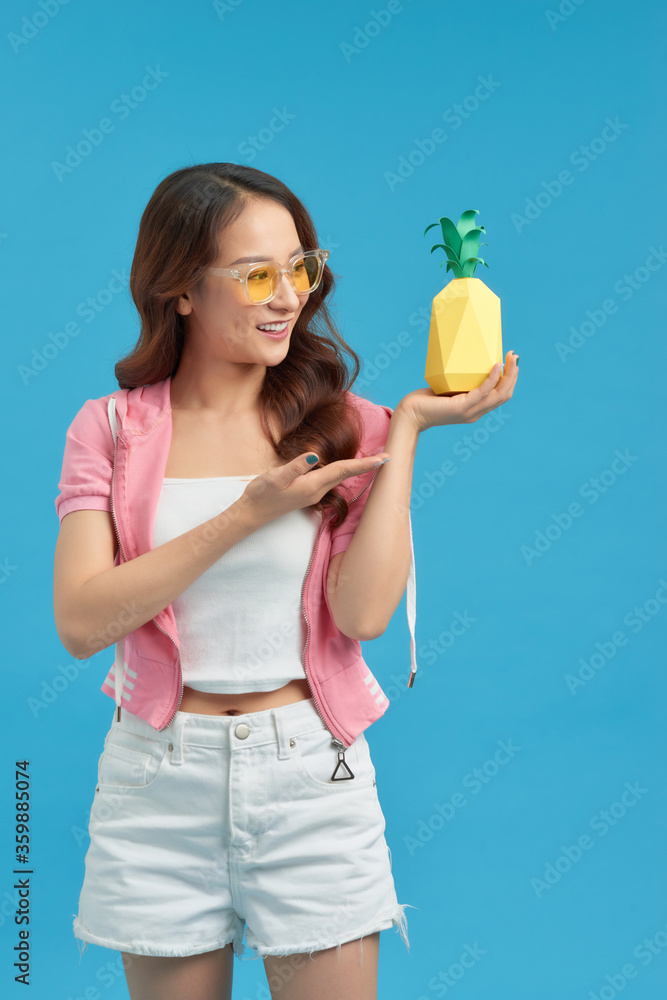 Pineapple fruit woman smiling healthy and joyful. Pineapple fruit woman smiling healthy and joyful.