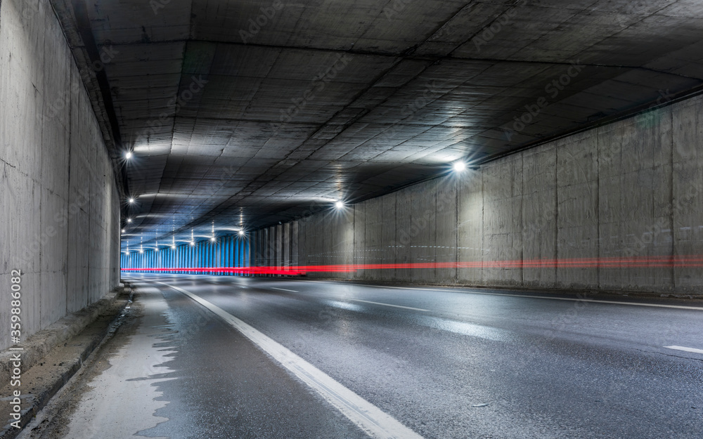 Highway tunnel. Interior of an urban tunnel without traffic.