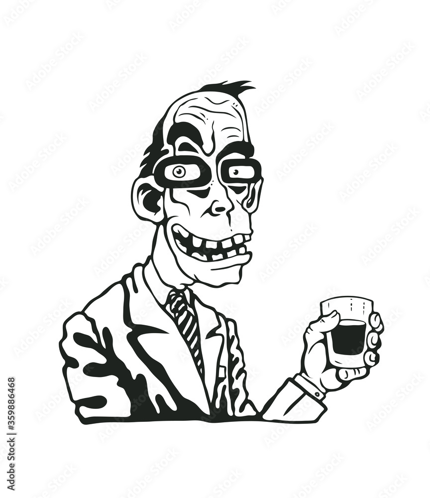 A man in a suit with a glass of whiskey in his hand. Cartoon style. Vector Illustration. A man in a suit with a glass of whiskey in his hand. Cartoon style. Vector Illustration.