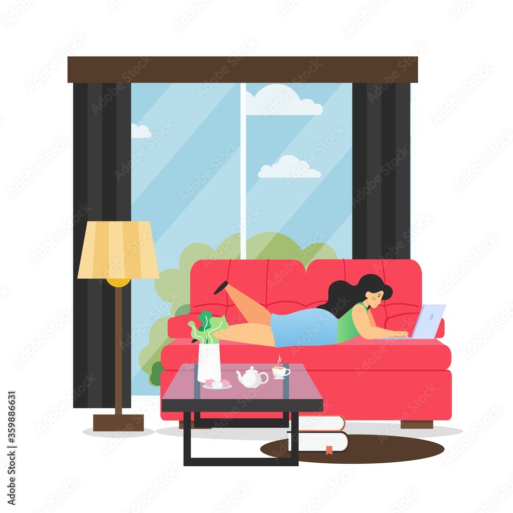 Living room interior, vector flat style design illustration