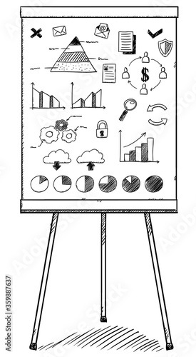 Sketch style doodle illustration of flip chart with  data