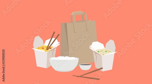 Vector Isolated Illustration of Chinese Takeaway Food