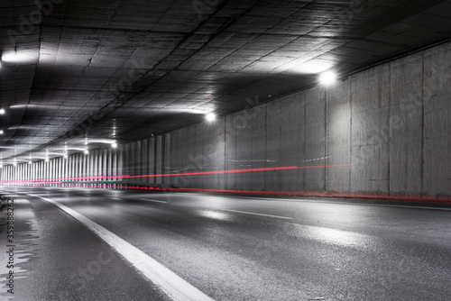 Highway tunnel. Interior of an urban tunnel without traffic. © resul