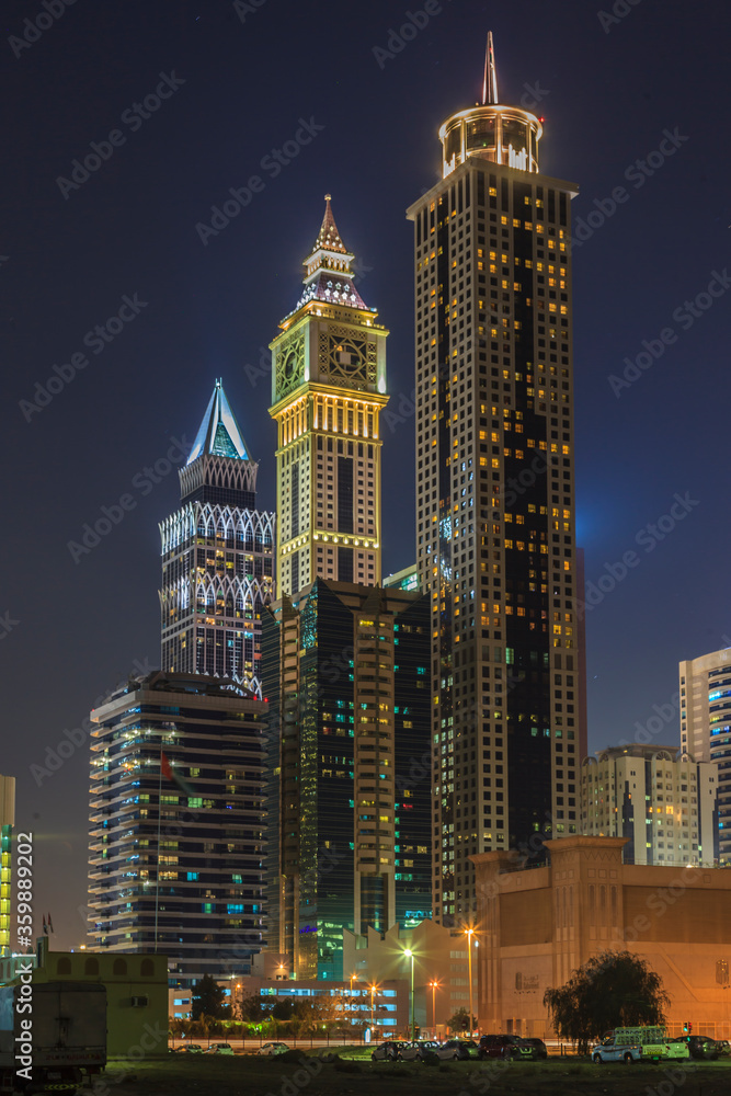 Skyscraper in Dubai at night