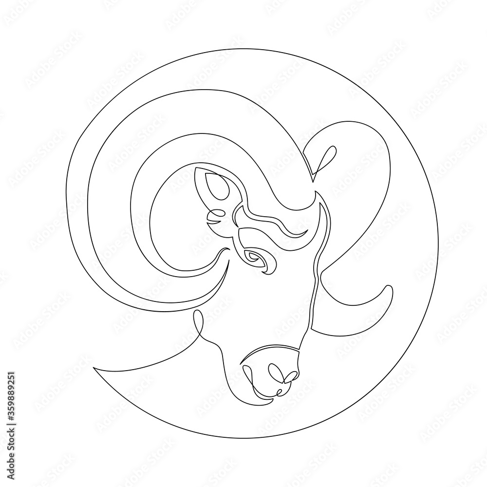 Wild ram head portrait with rounded horns, Aries. Stock Vector | Adobe
