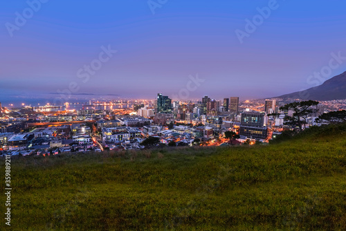 Cape Town city CBD skyline at night with blue sky