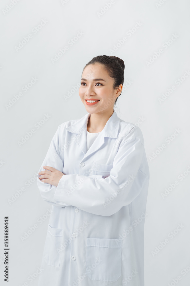 a portrait of beautiful asian doctor on white background a portrait of beautiful asian doctor on white background