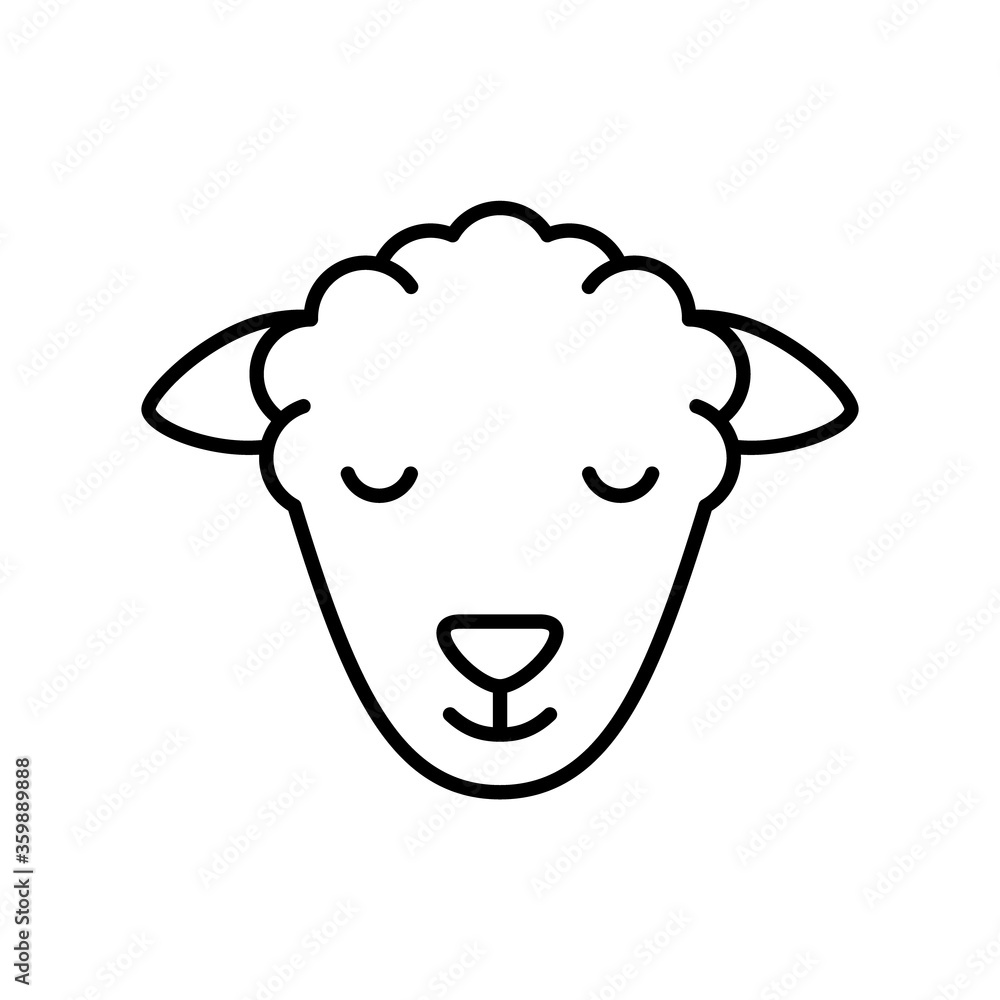 Sheep or ram head. Linear livestock icon. Black simple illustration of kind of meat, muslim animal for sacrifice. Contour isolated vector emblem on white background Sheep or ram head. Linear livestock icon. Black simple illustration of kind of meat, muslim animal for sacrifice. Contour isolated vector emblem on white background
